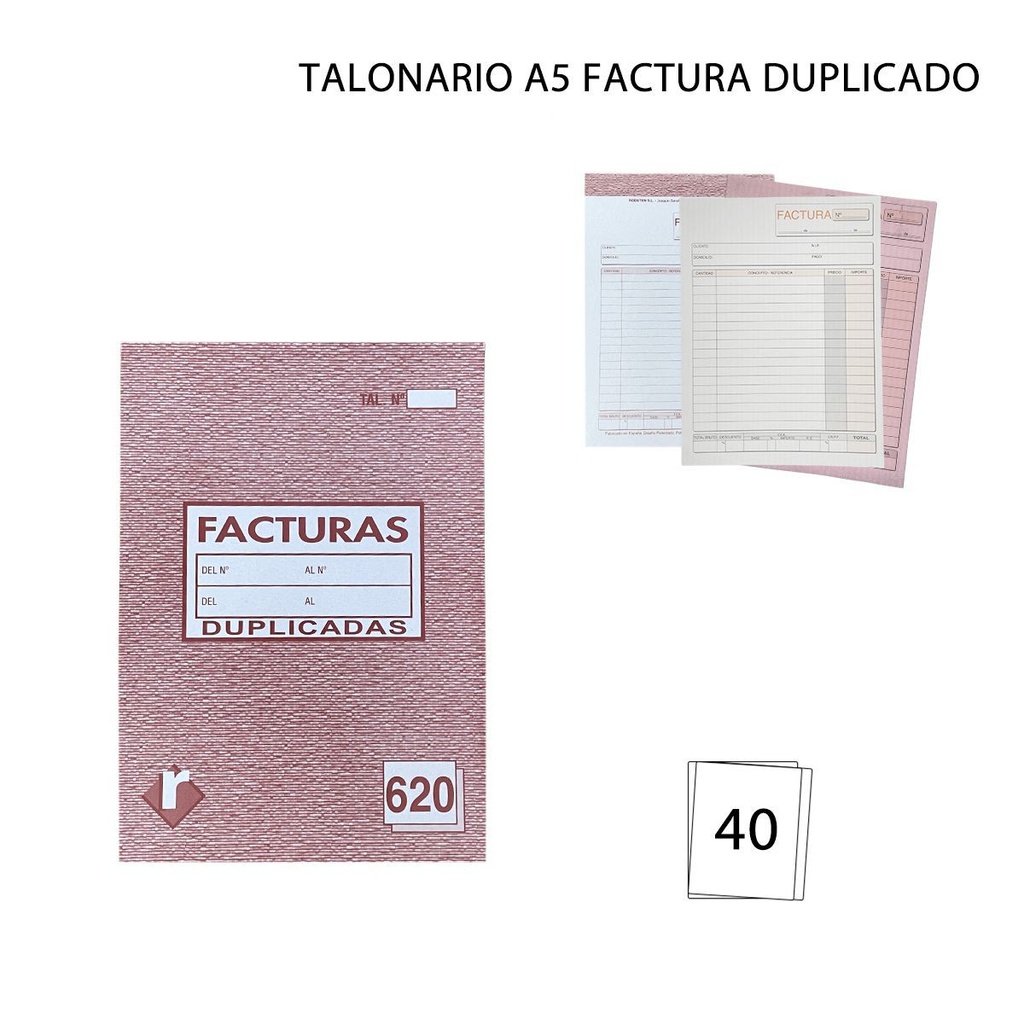 Talonario A5 factura duplicado 20+20 hojas - Papelería y formularios