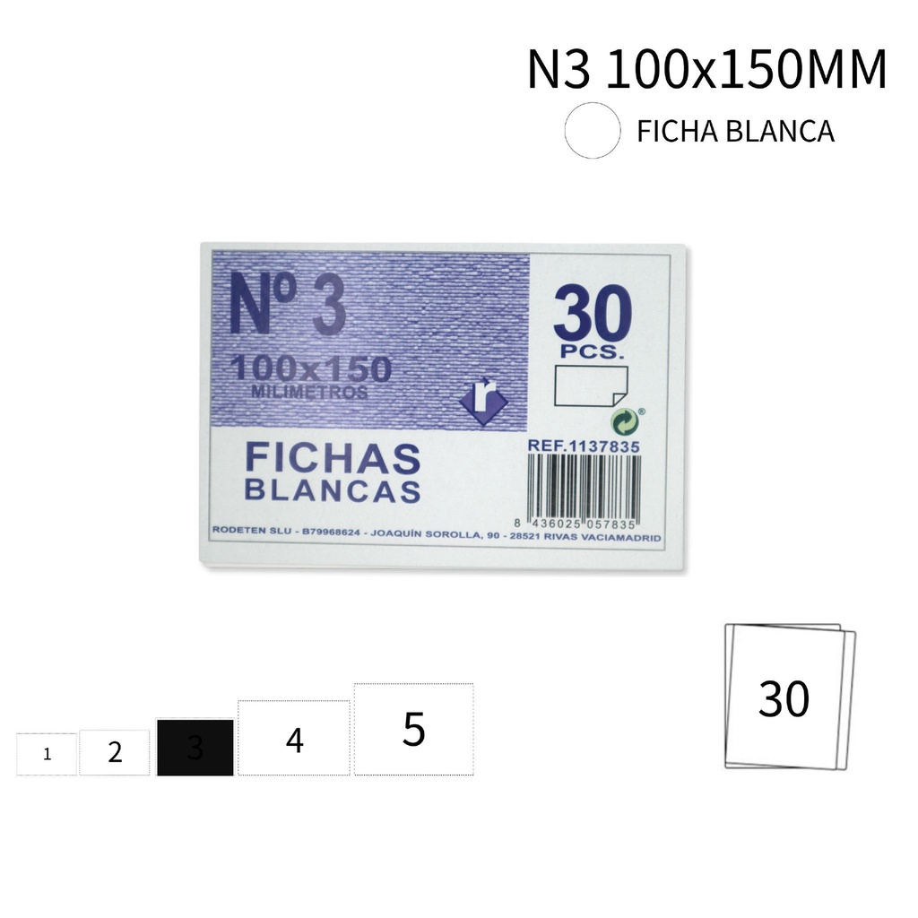 Ficha Nº 3 blanca 100X150mm - Papelería y formularios