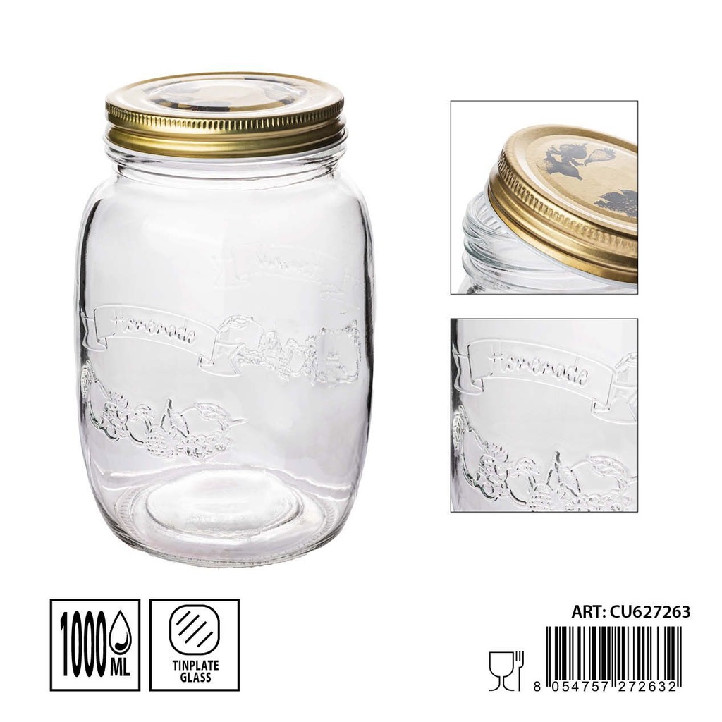 Tarro de cristal 1000 ml 10x10x16.9 cm - Almacenamiento de alimentos y recipientes de vidrio