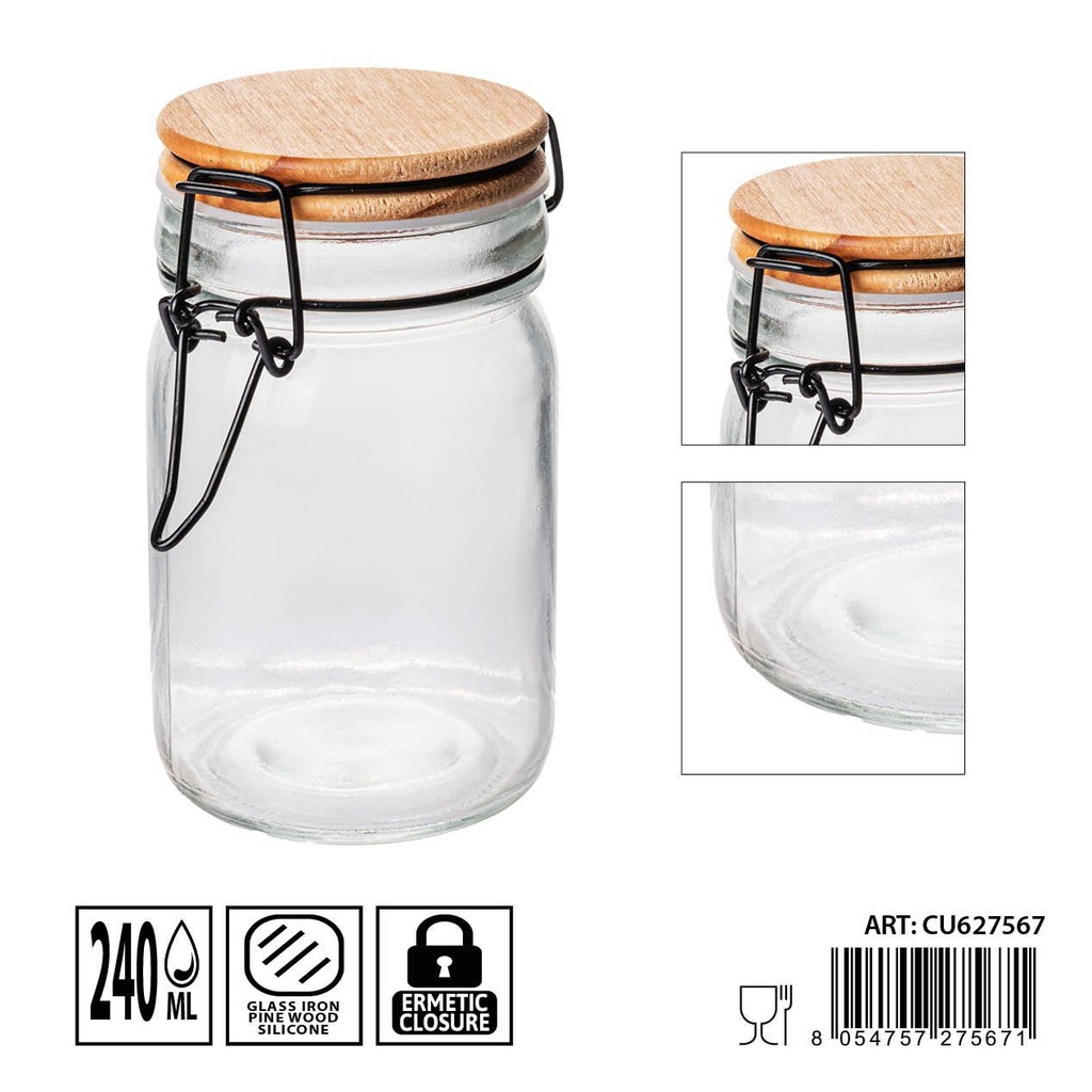 Tarros de cristal herméticos 240ml dimensiones 9X6.7X12cm - Artículos de hogar y tarros de almacenamiento