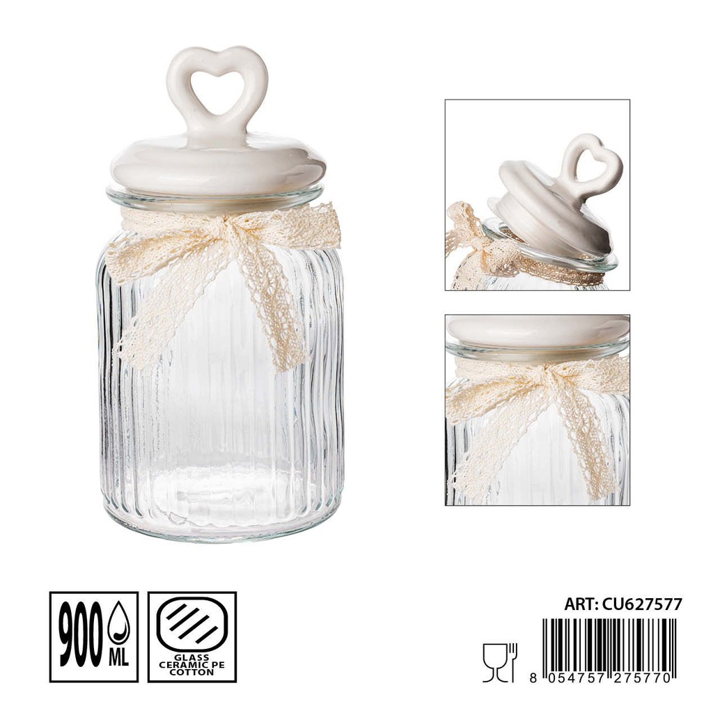 Tarro de cristal con tapa de cerámica 900ml 12x12x21 cm - Utensilios de almacenamiento