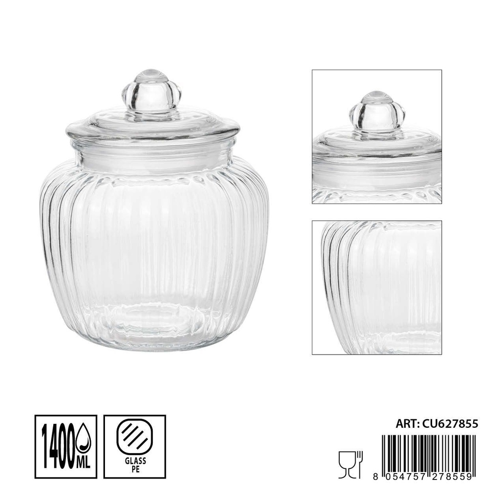 Tarro de cristal con tapa 14x17cm 1400ml - Almacenamiento en vidrio