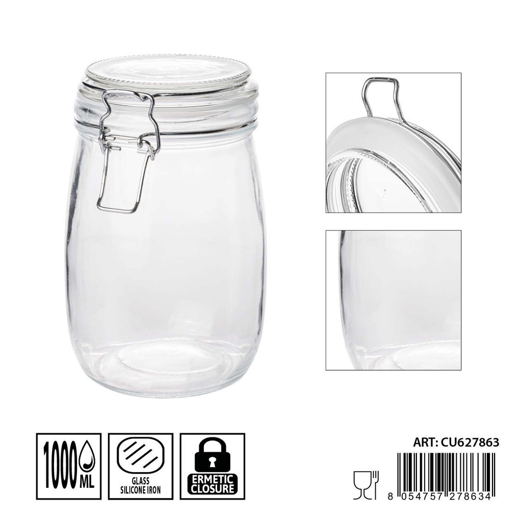 Tarros de cristal herméticos 1000ml dimensiones 11X17.5cm - Artículos de hogar y tarros de almacenamiento