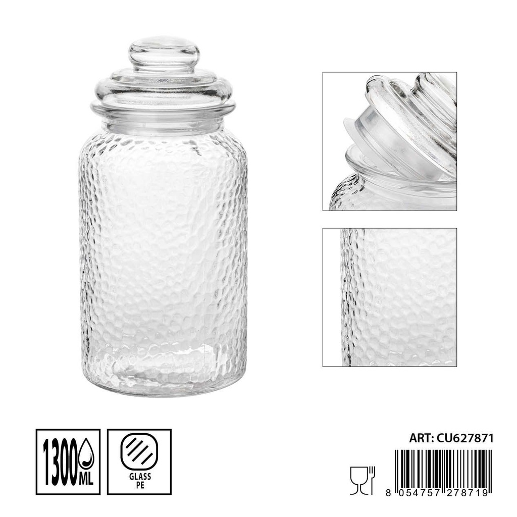 Tarro de cristal con tapa 1.3L - Organizador para alimentos (11x23 cm)