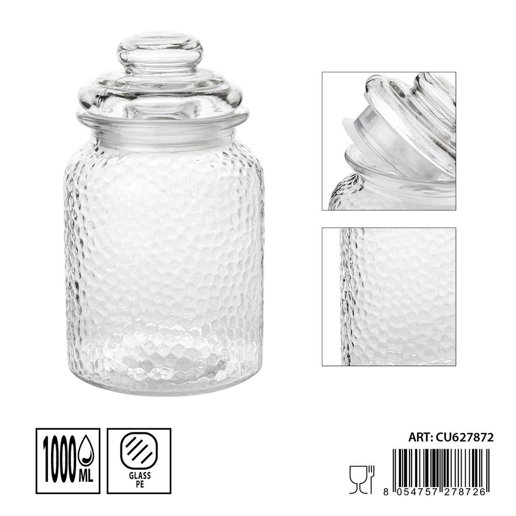 Tarro de cristal con tapa 1L - Organizador para alimentos (11x19 cm)