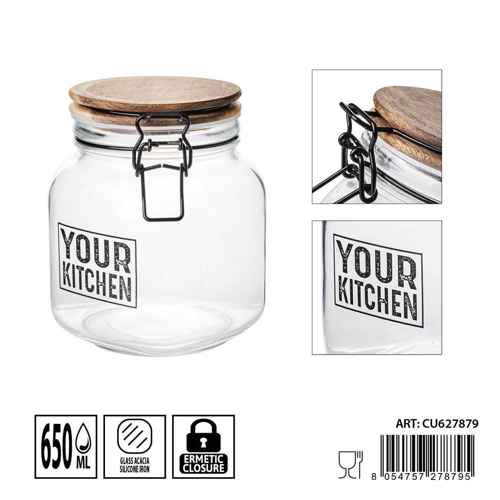 Tarro de cristal hermético 650 ml - Almacenamiento y conservación de alimentos (11.3x13 cm)