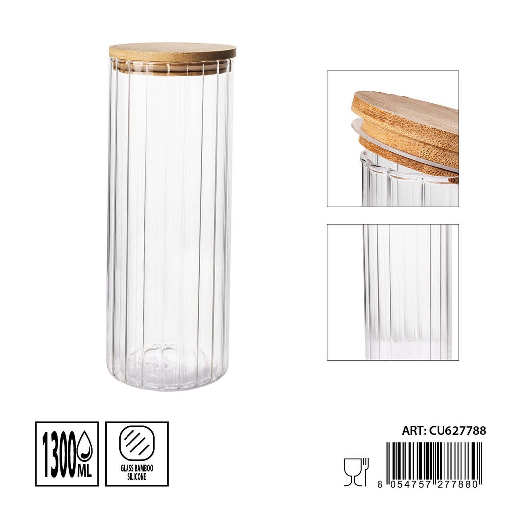 Tarros de cristal con tapa de bambú 1.3L 9x24 cm - Almacenamiento y tarros herméticos