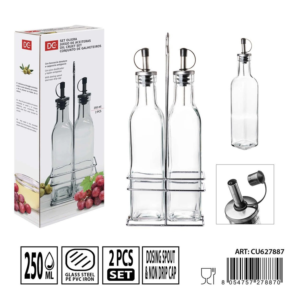 Aceitera de cristal 250 ml 2 piezas 4.5x25 cm - Accesorios de cocina