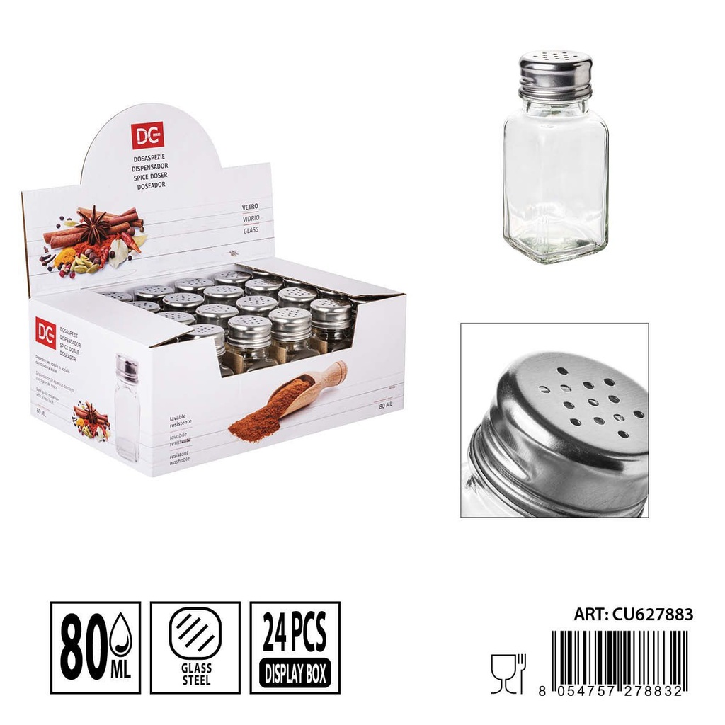 Salero de cristal 80 ml - Almacenamiento para condimentos (4x9.5 cm)