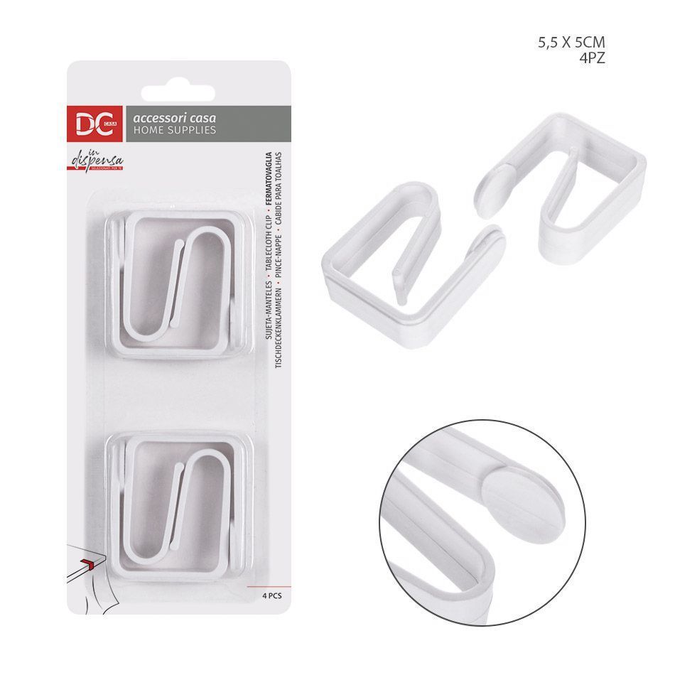 Sujeta manteles plástico 5.5x5 cm 4 pzs - Accesorios de mesa y manteles