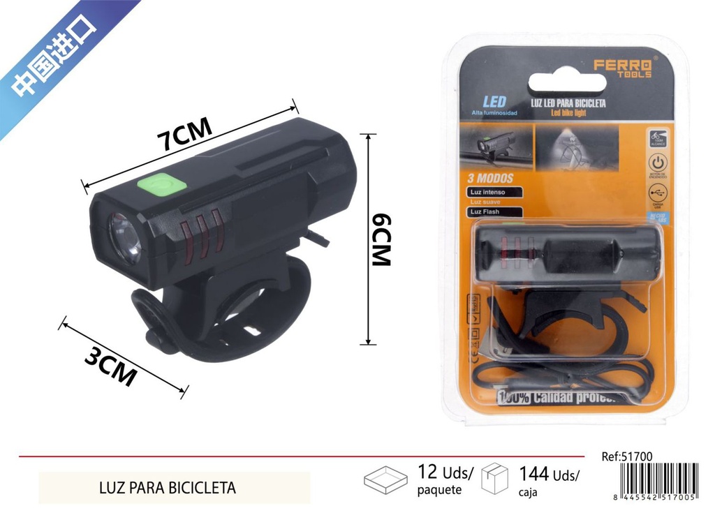 Luz para bicicleta recargable USB - Iluminación para exteriores