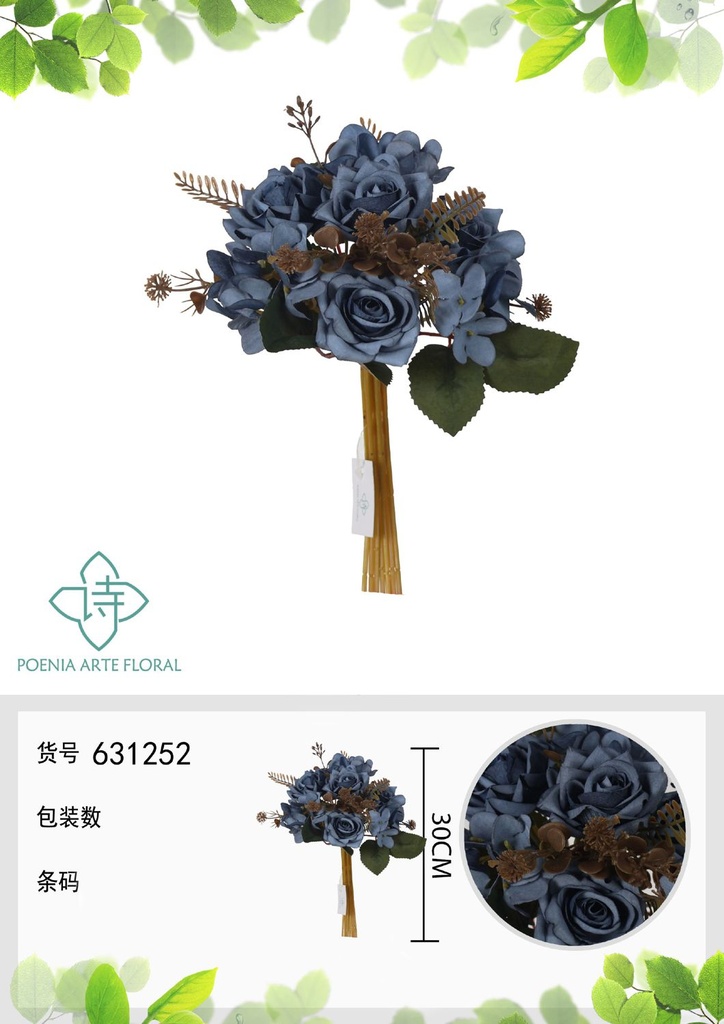 Ramo de flores artificiales con rosas de 30 cm - Decoración floral