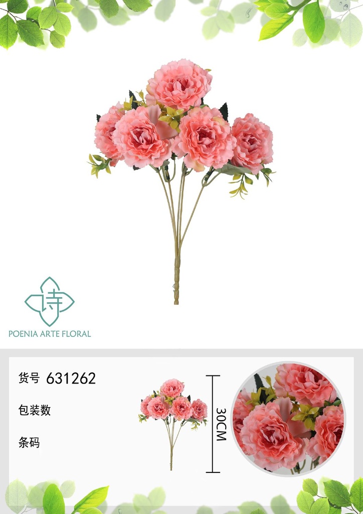 Ramo de flores artificiales de peonía DY de 30 cm - Decoración floral