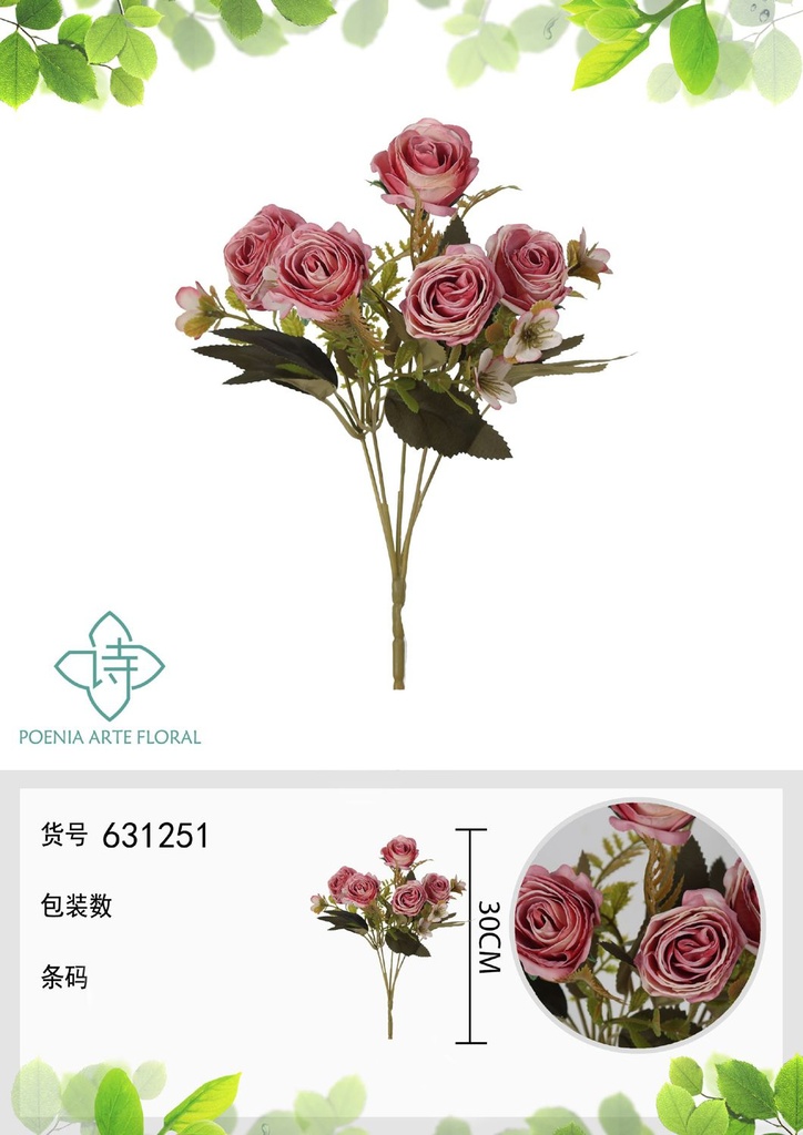 Ramo de flores artificiales con bordes quemados de primavera de 30 cm - Decoración floral