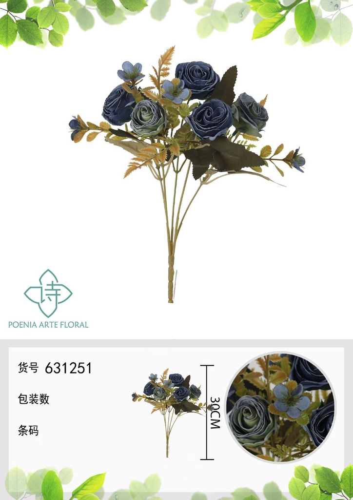 Ramo de flores artificiales con bordes quemados de primavera de 30 cm - Decoración floral