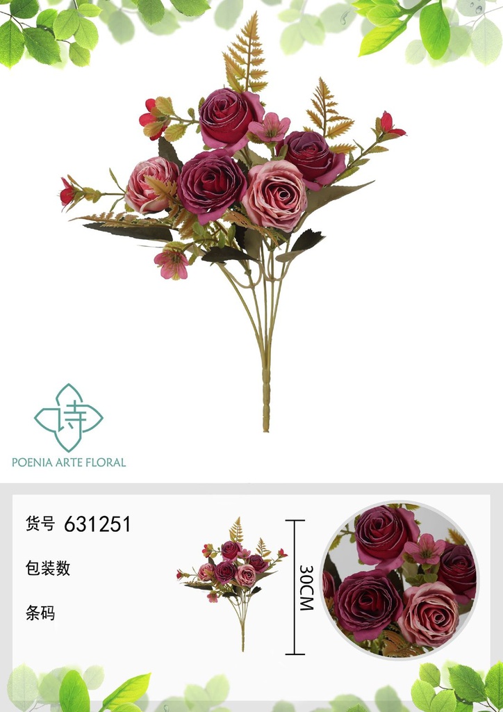 Ramo de flores artificiales con bordes quemados de primavera de 30 cm - Decoración floral