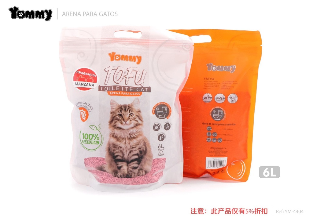 Arena para gatos de tofu 6L sabor manzana - Accesorios para mascotas