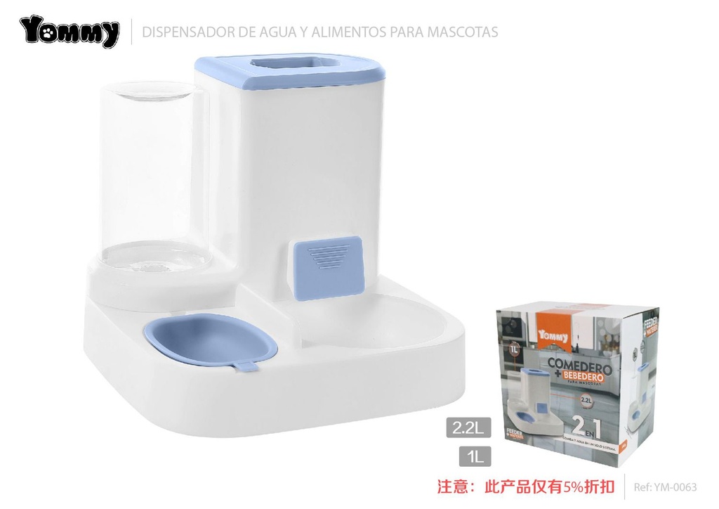 Dispensador de alimento y agua para mascotas azul 1L+2.2L - Accesorios para mascotas