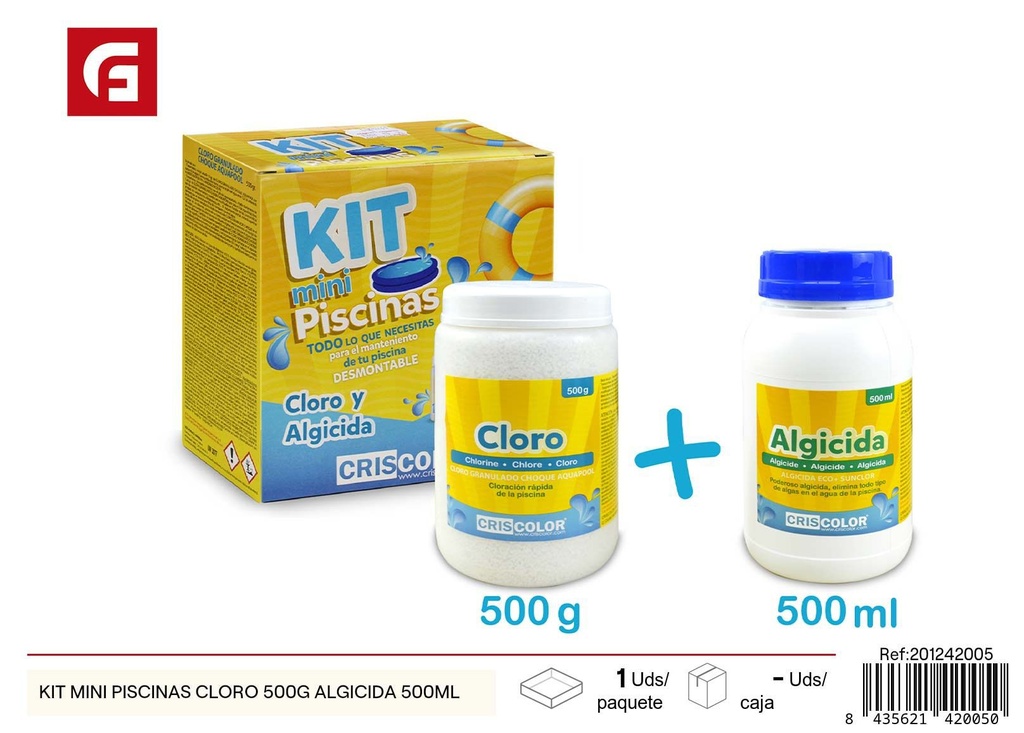 Kit mini piscinas con 500g de cloro y 500ml de algicida - Accesorios de piscina y mantenimiento