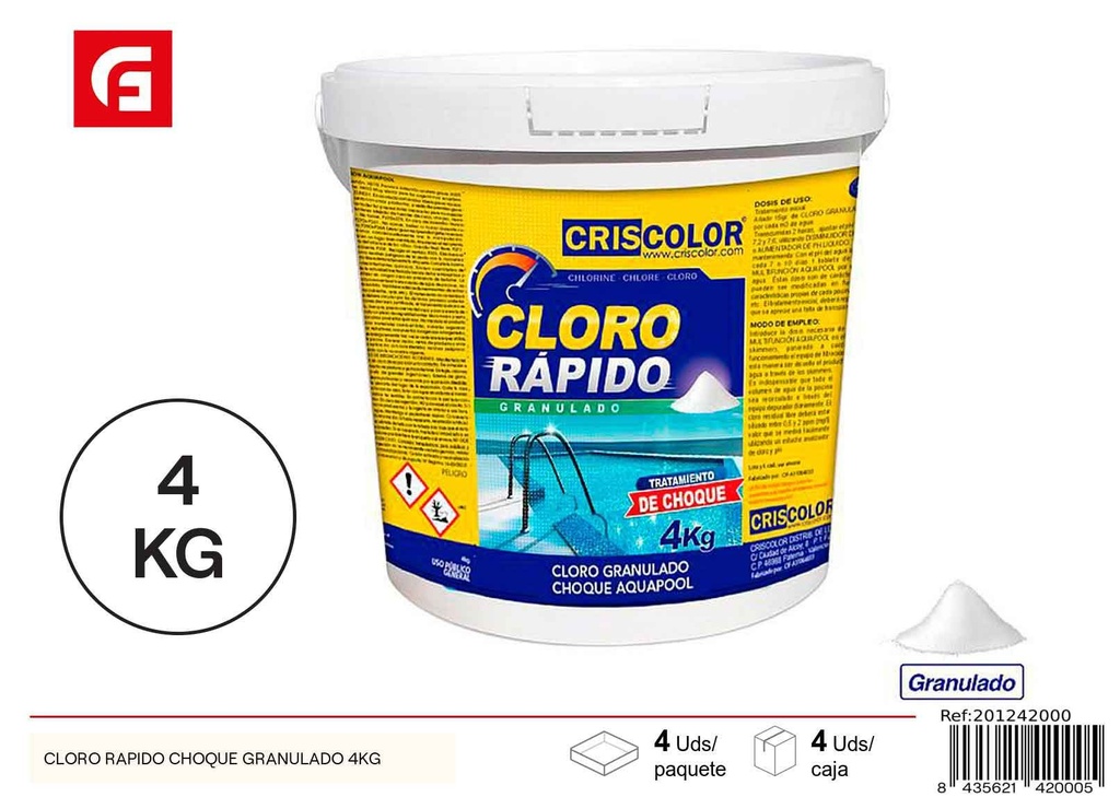Cloro rápido choque granulado 4 kg - Accesorios de piscina