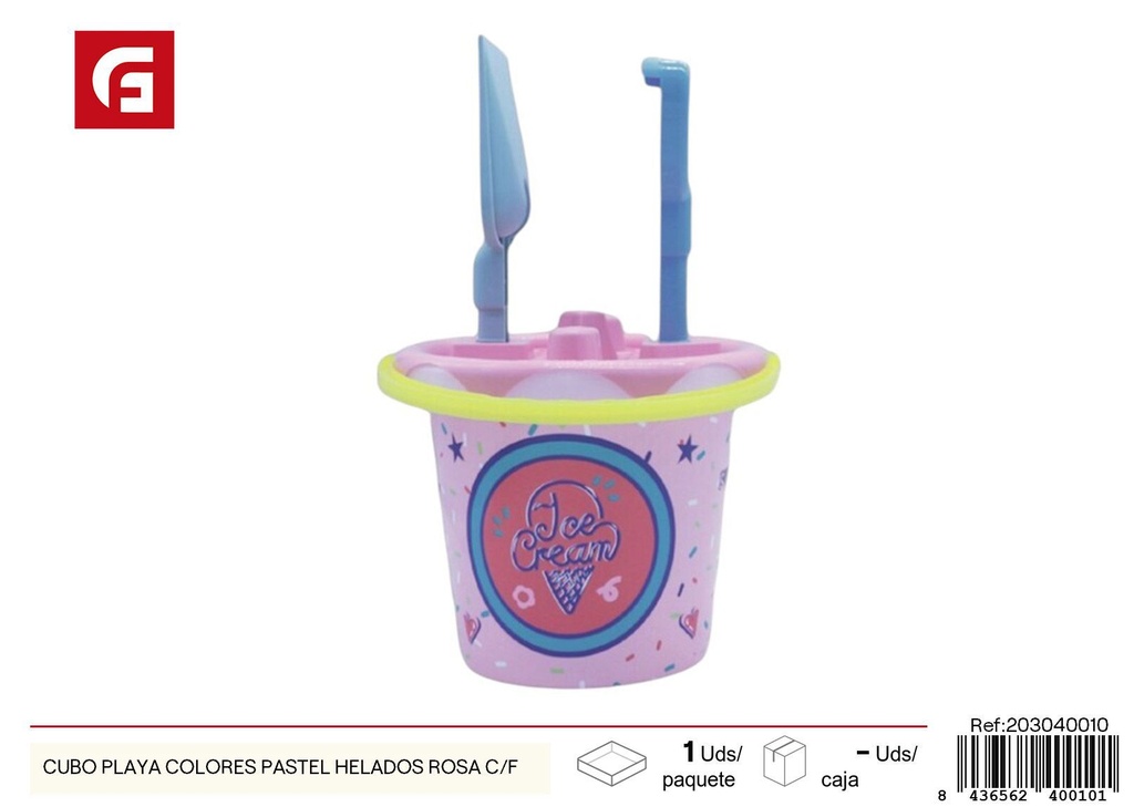 Cubo playa colores pastel helados rosa c/f - Juguetes de playa