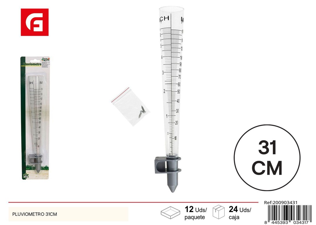 Pluviómetro de 31 cm - Medidor de lluvia para jardines