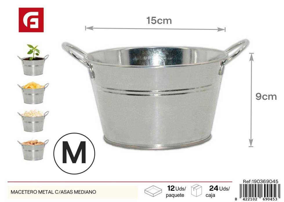 Macetero metálico mediano con asas - Decoración de jardín y macetas