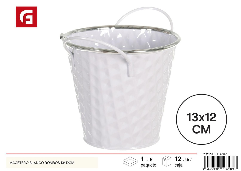 Macetero blanco de diseño rombo 13x12 cm - Decoración de jardín