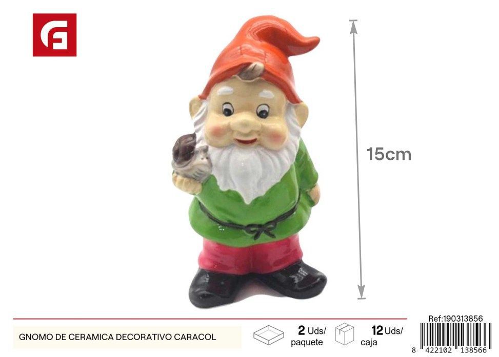 Gnomo de cerámica decorativo caracol - Accesorios de jardín y decoración