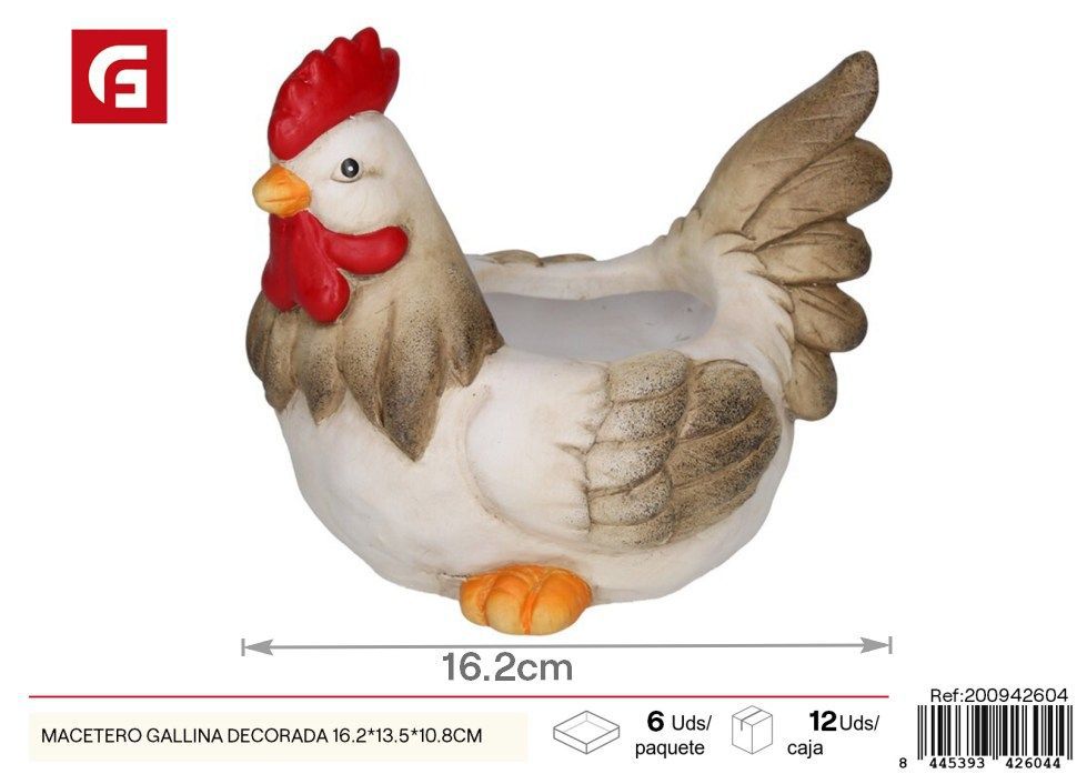 Macetero gallina decorada - 16.2x13.5x10.8 cm, adornos de jardín