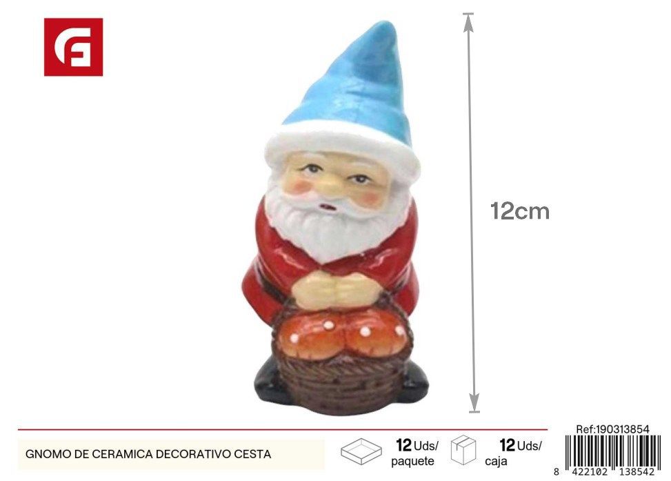 Gnomo de cerámica decorativo cesta - Accesorios de jardín y decoración