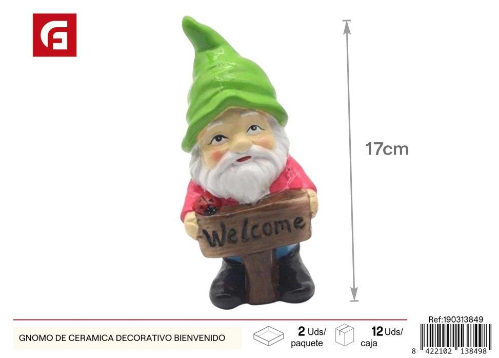 Gnomo de cerámica decorativo "Bienvenido" - Decoración de jardín