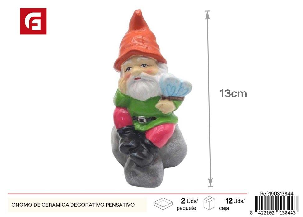 Gnomo de cerámica decorativo pensativo - Accesorios de jardín y decoración