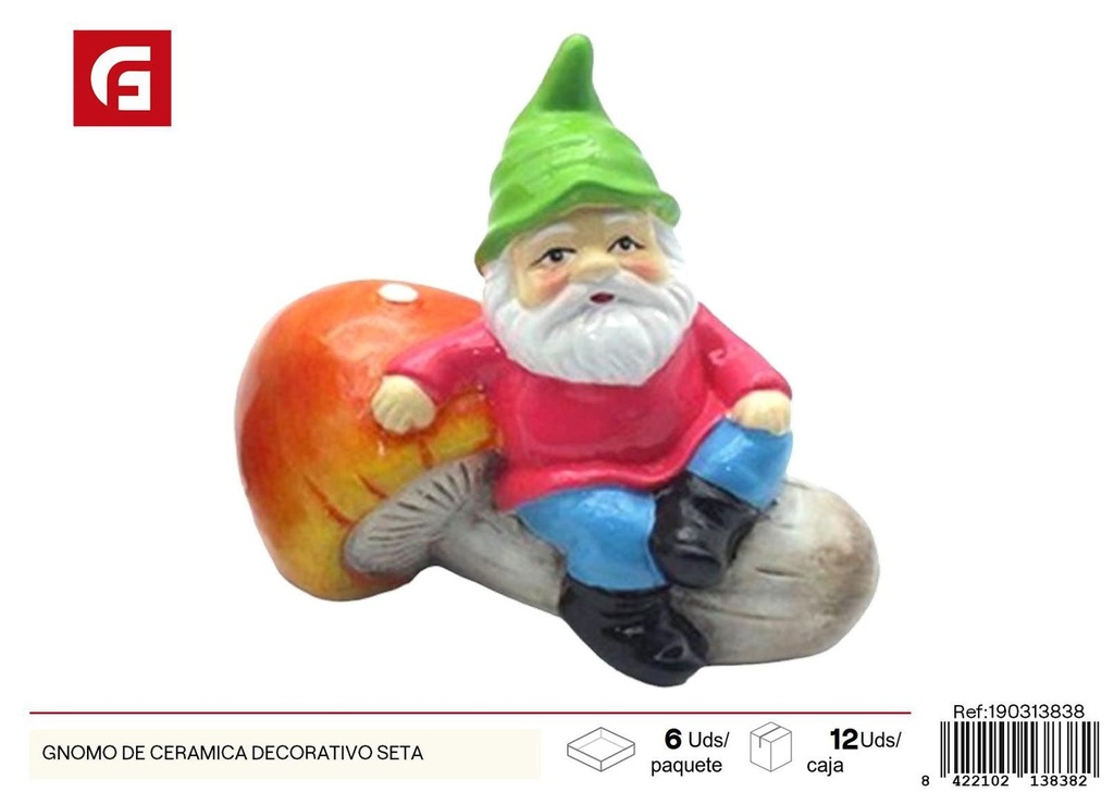 Gnomo de cerámica decorativo en forma de seta - Adornos para jardín