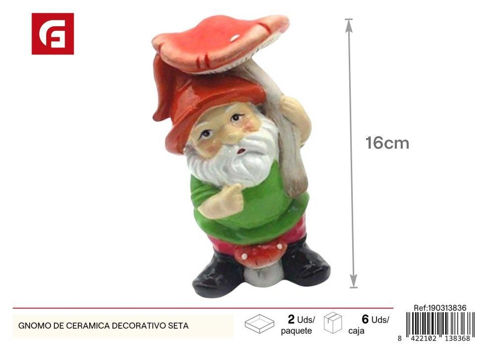 Gnomo de cerámica decorativo seta - Accesorios de jardín y decoración