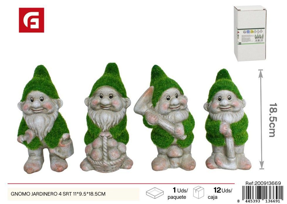 Gnomo jardinero 4 surt. 11x9.5x18.5 cm - Figuritas decorativas de jardín