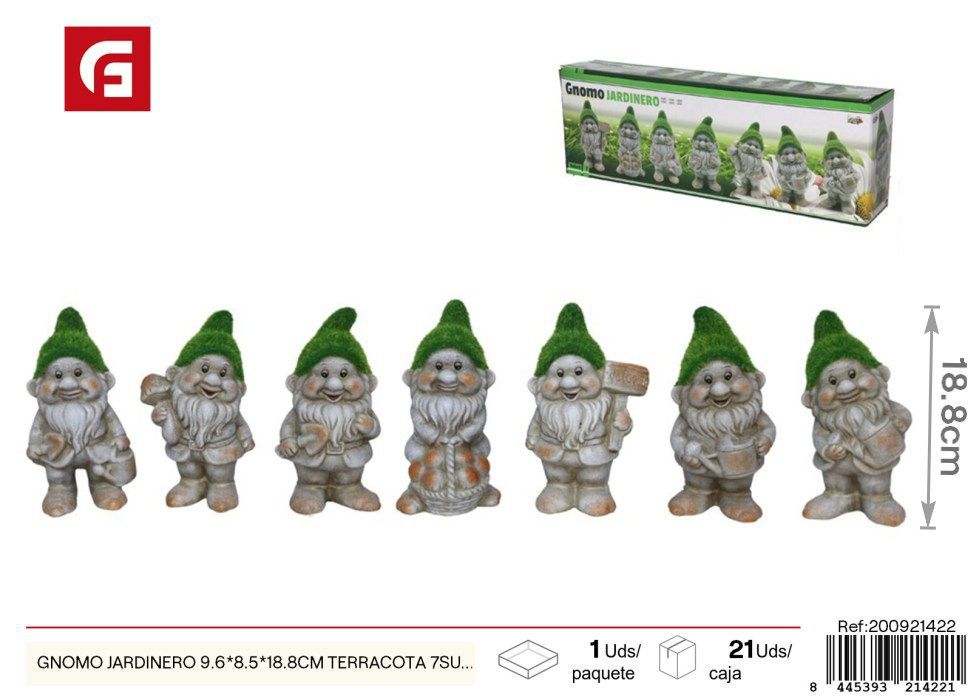 Gnomo jardinero terracota 9.6x8.5x18.8 cm - Decoración de jardín