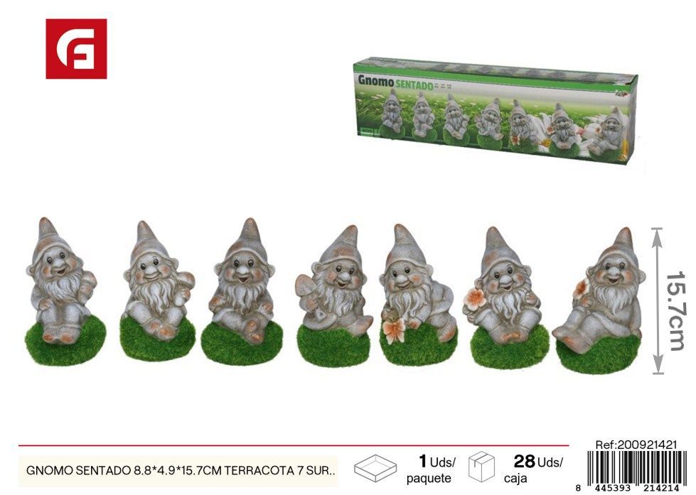 Gnomo sentado terracota 8.8x4.9x15.7 cm - Adornos de jardín