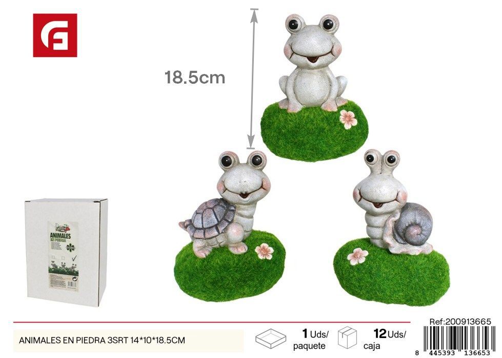 Animales en piedra 3 surt. 14x10x18.5 cm - Adornos decorativos de jardín