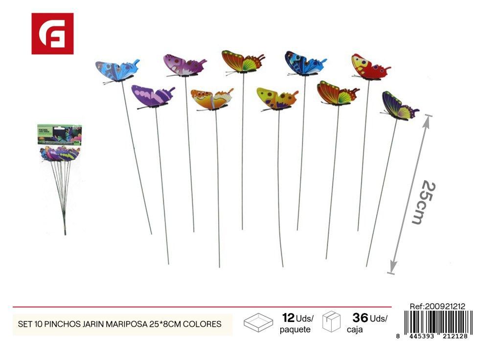 Set de 10 pinchos jardín mariposa 25x8 cm colores - Adornos de jardín