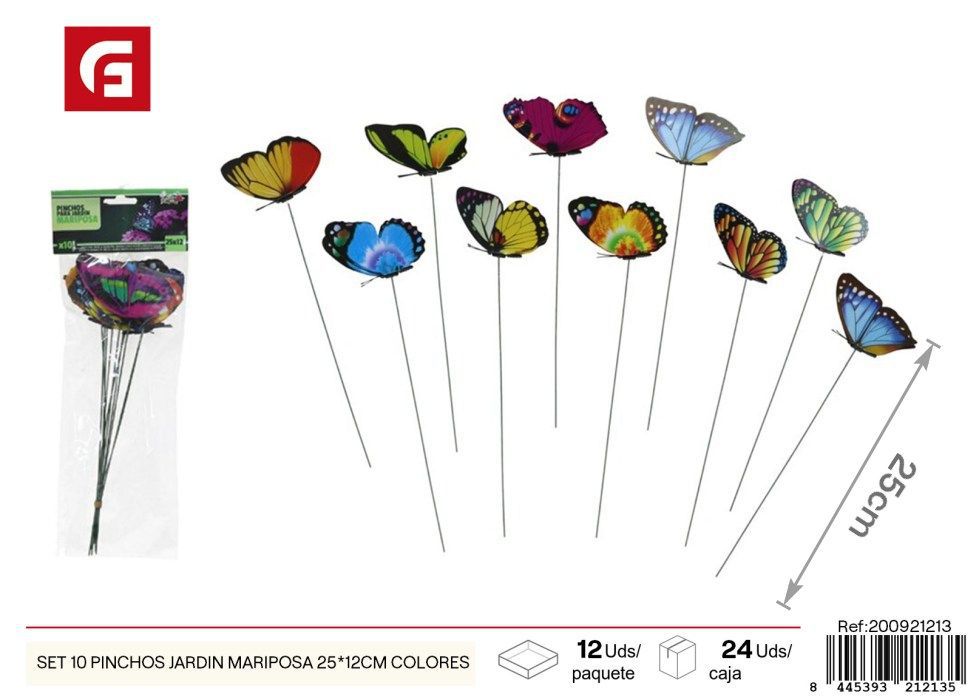 Set de 10 pinchos jardín mariposa 25x12 cm colores - Decoraciones para jardín