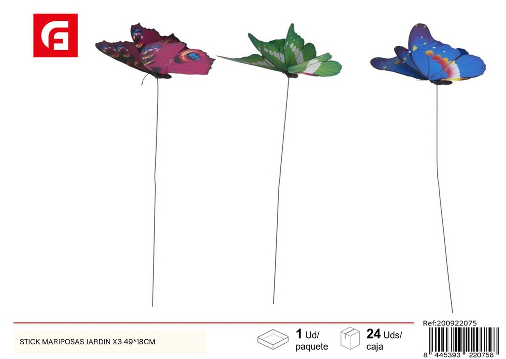 Stick mariposas jardín x3 49x18 cm - Decoraciones luminosas para jardín