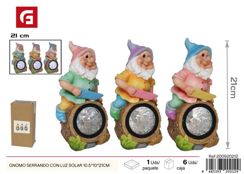 Gnomo serrando con luz solar 10.5x10x21 cm - Decoración solar de jardín