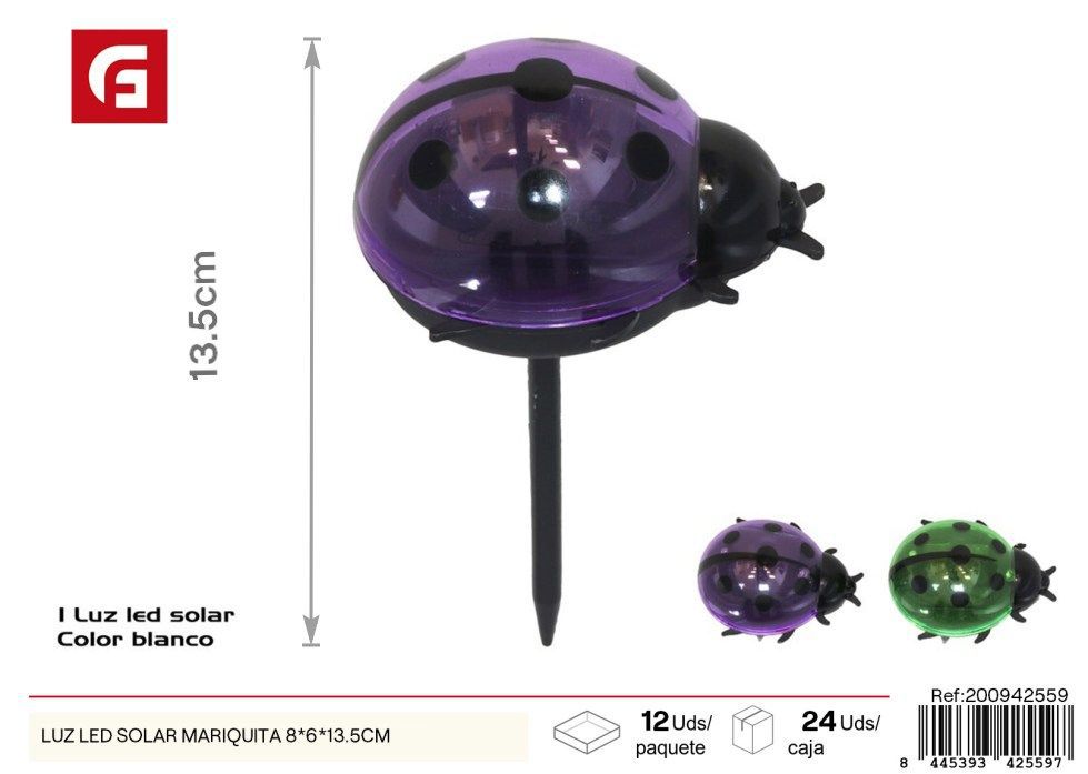Luz LED solar mariquita 8x6x13.5 cm - Iluminación decorativa de jardín