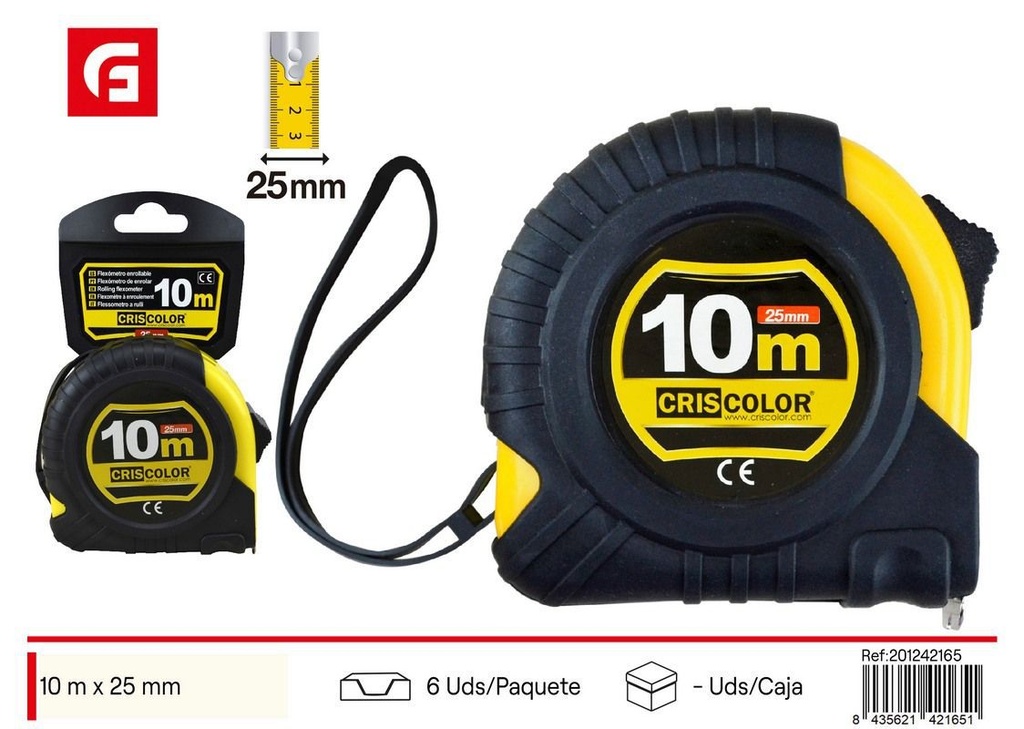 Flexómetro enrollable 10m*25mm - Herramientas de medición