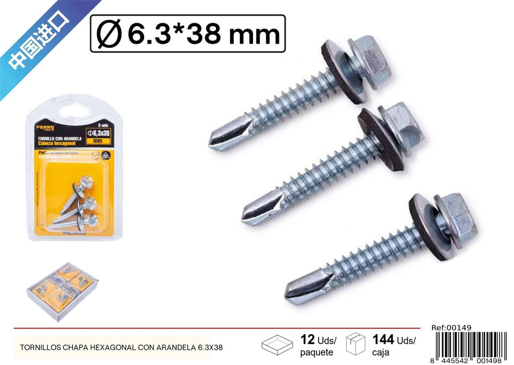 Tornillos chapa hexagonal con arandela 6.3*38 - Accesorios de ferretería