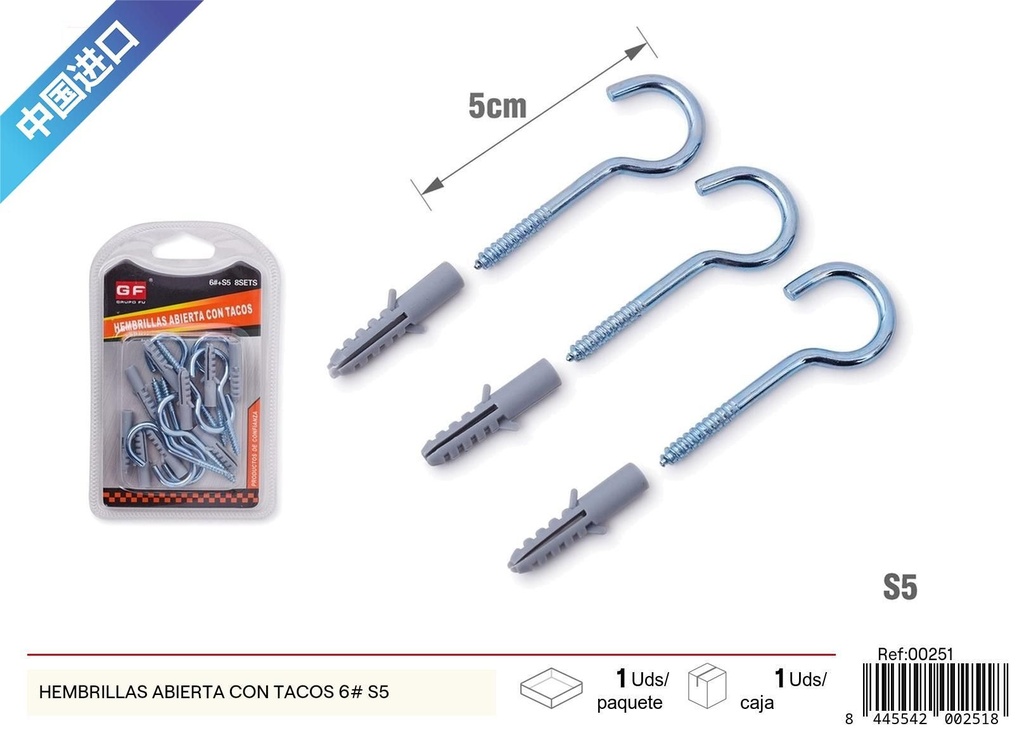 Hembrillas abiertas con tacos 6+# S5 - Herramientas y ferretería
