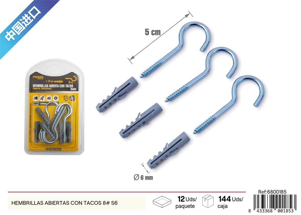Hembrillas abiertas con tacos 8#+S6 - Accesorios de ferretería