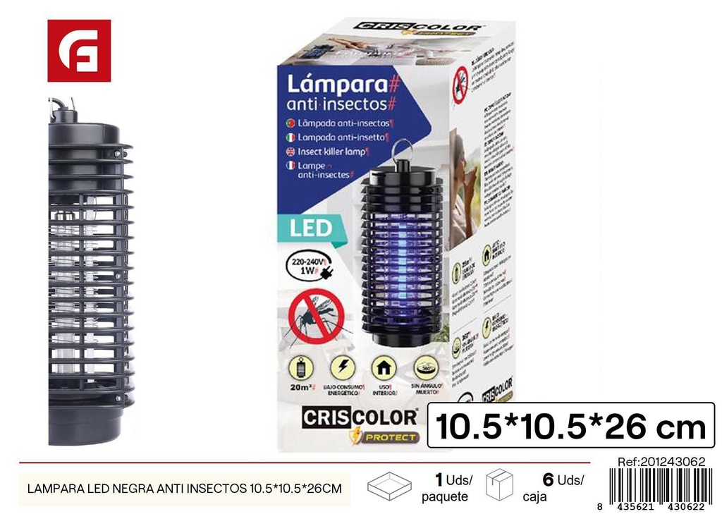 Lámpara LED negra anti insectos 10.5x10.5x26 cm - Productos electrónicos