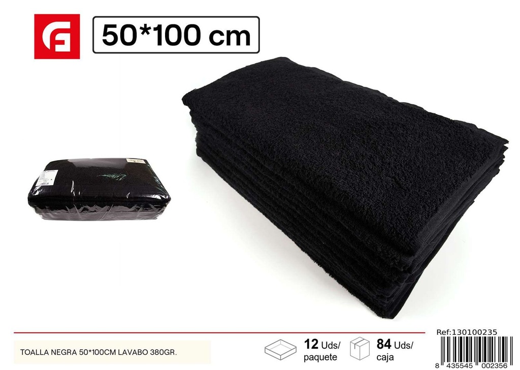 Toalla negra 50x100 cm lavabo 380 gr - Textiles de baño de alta calidad